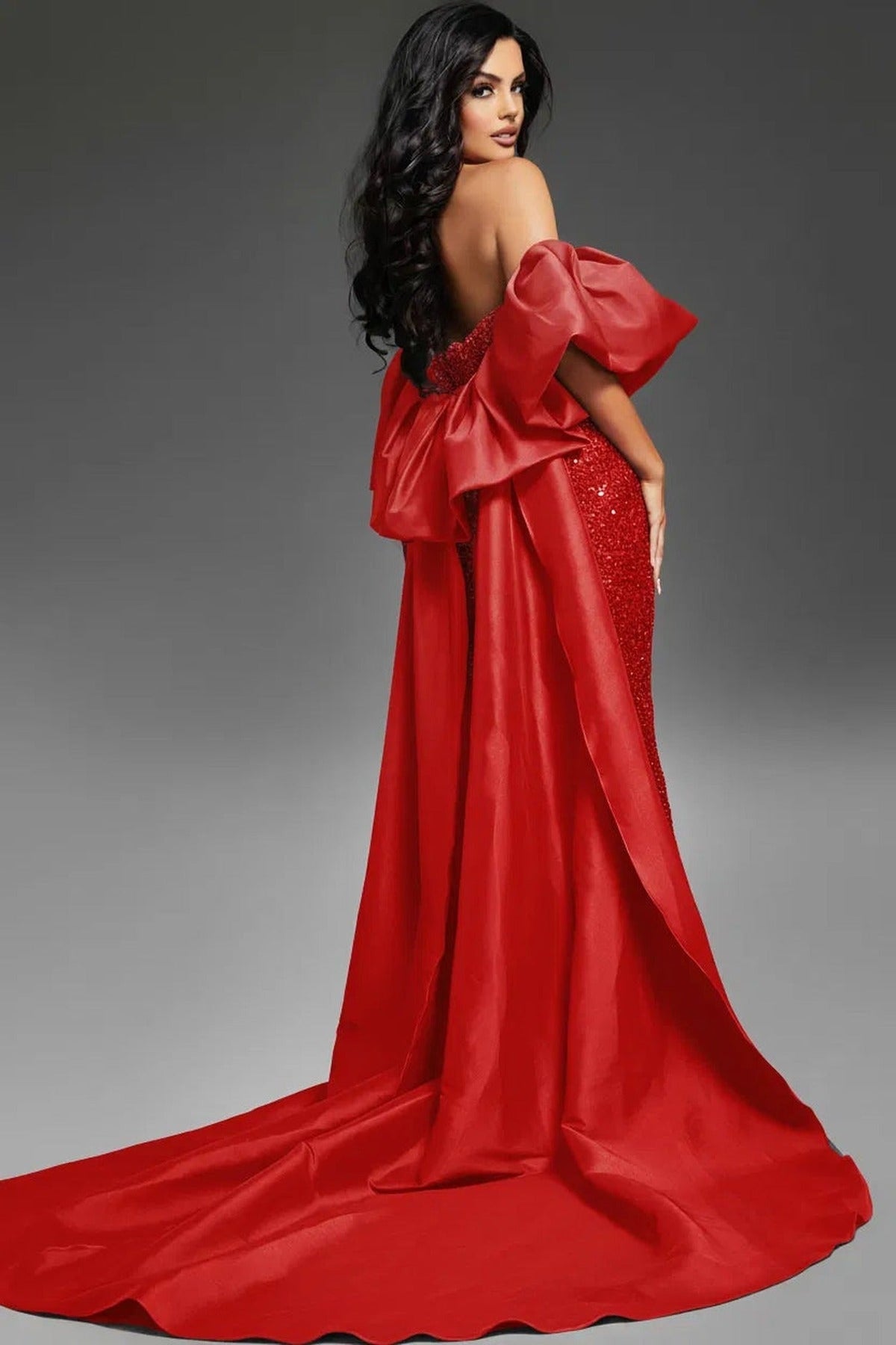 Jovani 42137 - Detachable Cape Beaded Sheath Gown
