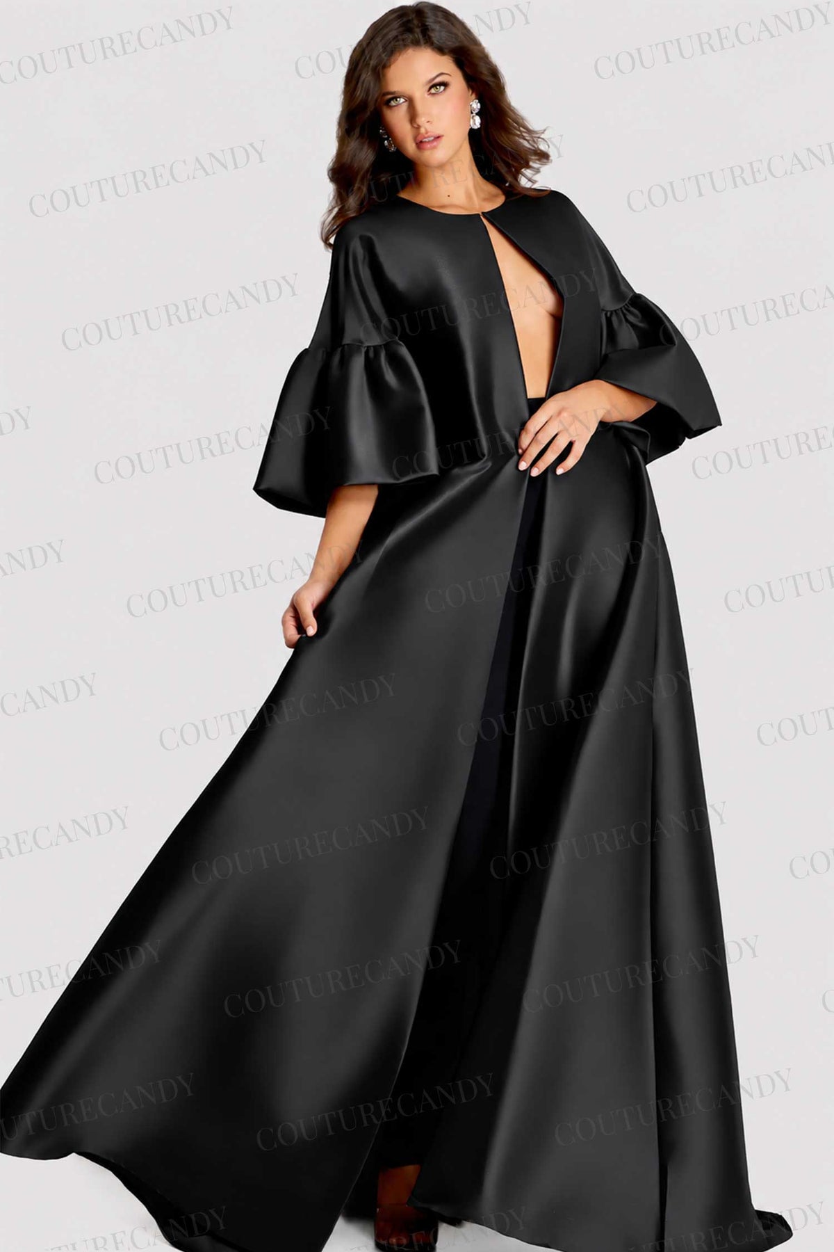 Jovani 42160 - Dramatic Cape A-Line Evening Gown - Red - Main