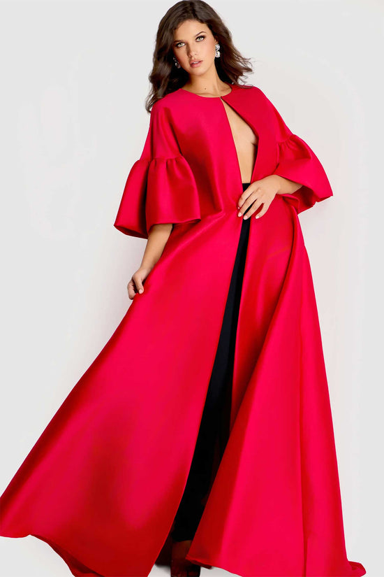 Jovani 42160 - Dramatic Cape A-Line Evening Gown - Red - Main