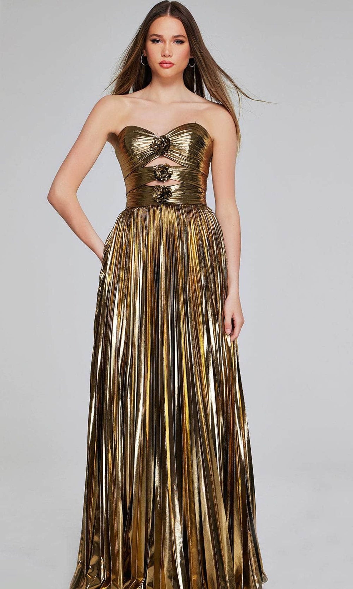 Jovani 42335 - Metallic Cutout Evening Gown