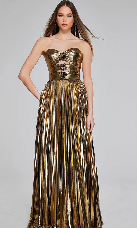 Jovani 42335 - Metallic Cutout Evening Gown