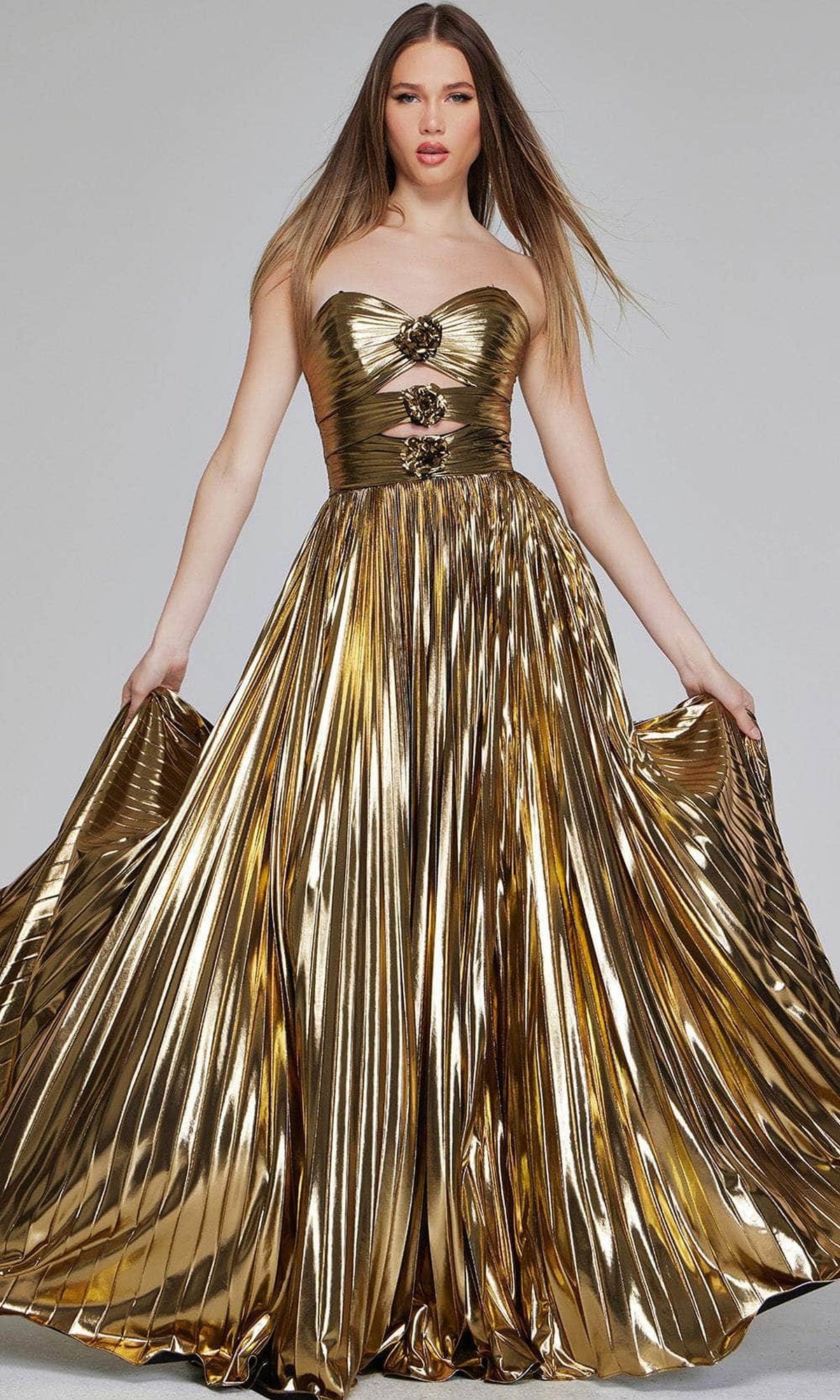 Jovani 42335 - Metallic Cutout Evening Gown - Green - Main