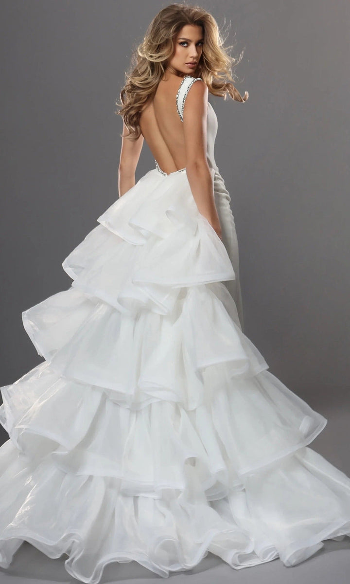 Jovani 42661 Plunging V-Neck Tiered Overskirt Dress