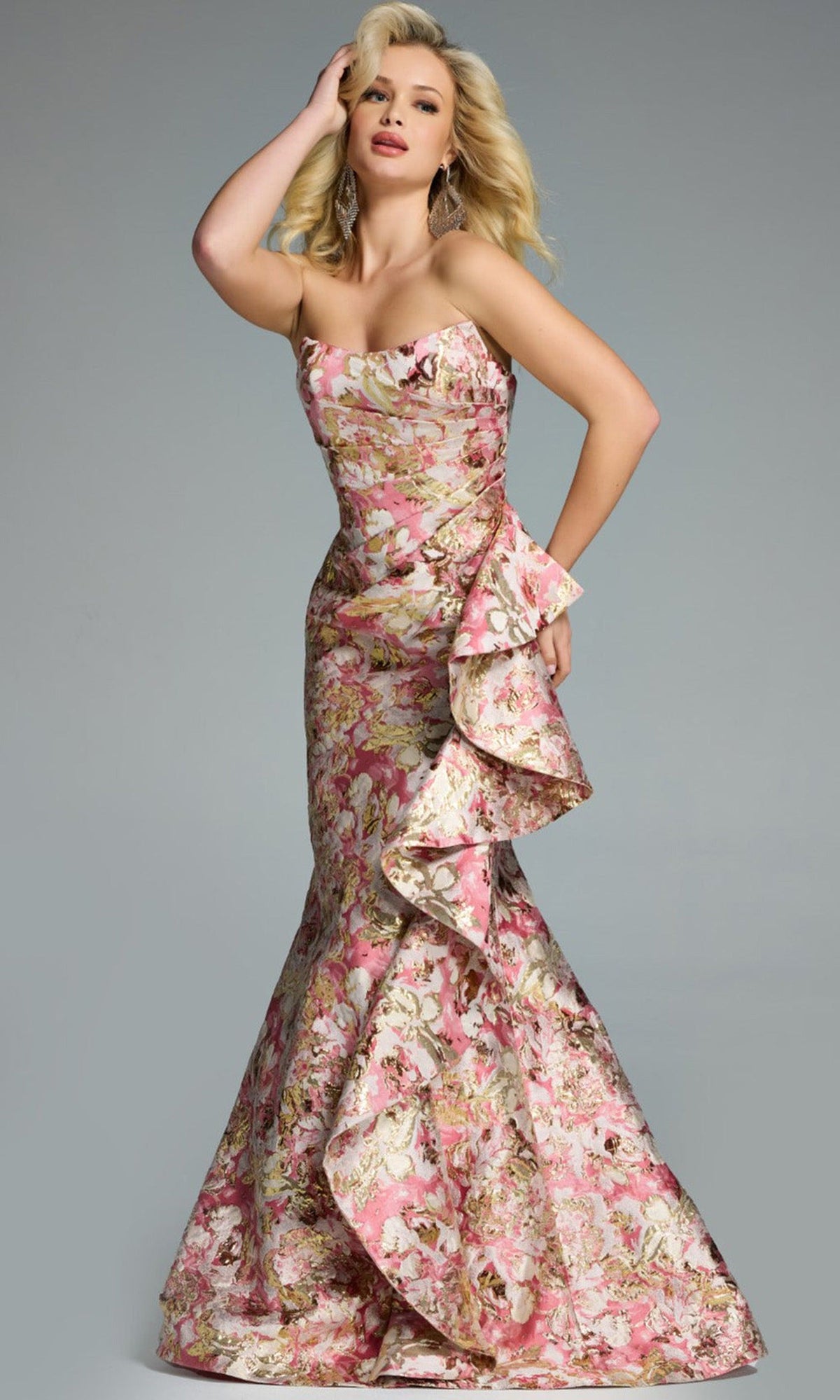 Jovani 42927 - Scoop Neckline Taffeta Trumpet Evening Gown - Coral - Main