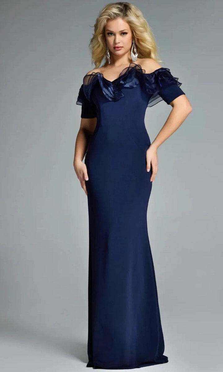 Jovani 42966 - Off-Shoulder Column Gown with Ruffle Detail - Navy - Main