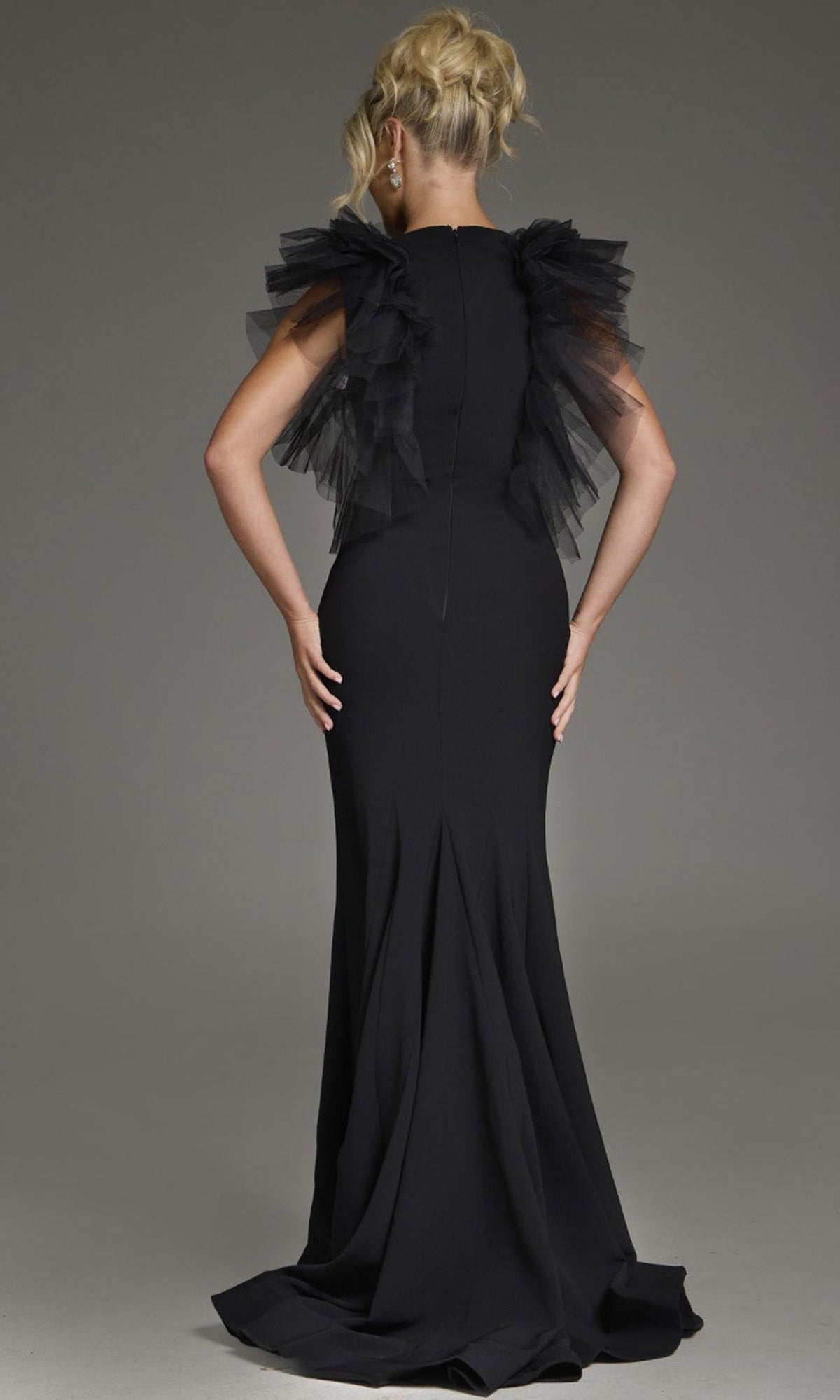 Jovani 43153 - Ruffle Sleeve Sheath Evening Gown