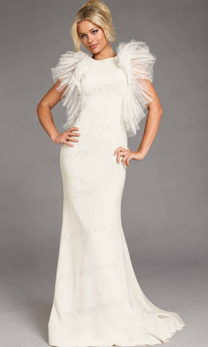 Jovani 43153 - Ruffle Sleeve Sheath Evening Gown