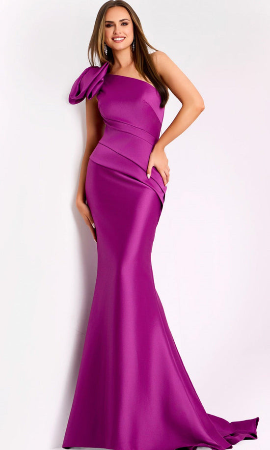 Jovani 43273 - One Shoulder Mermaid Gown - Berry - Main