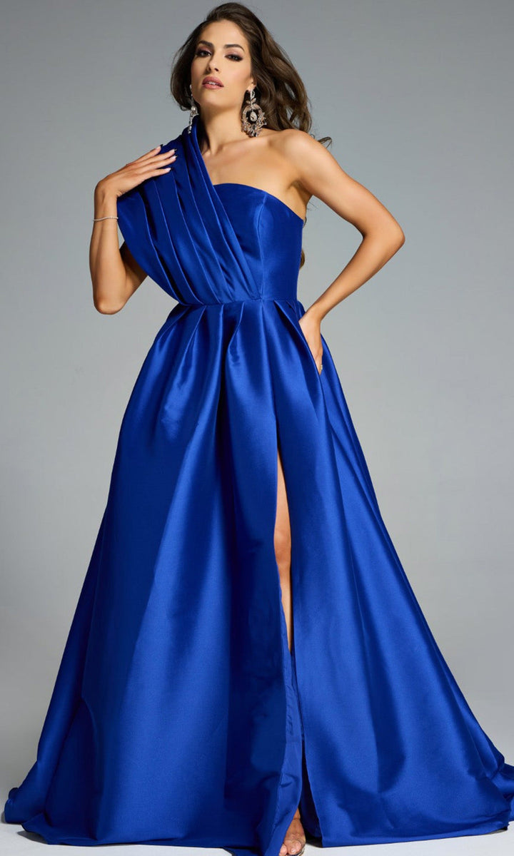 Jovani 43277 - Pleated Bodice One Shoulder Evening Gown - Royal - Main
