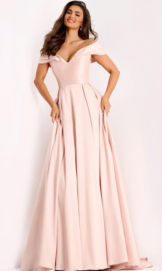 Jovani 43279 - Satin Off Shoulder A-Line Evening Gown