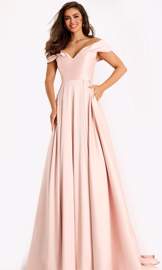 Jovani 43279 - Satin Off Shoulder A-Line Evening Gown