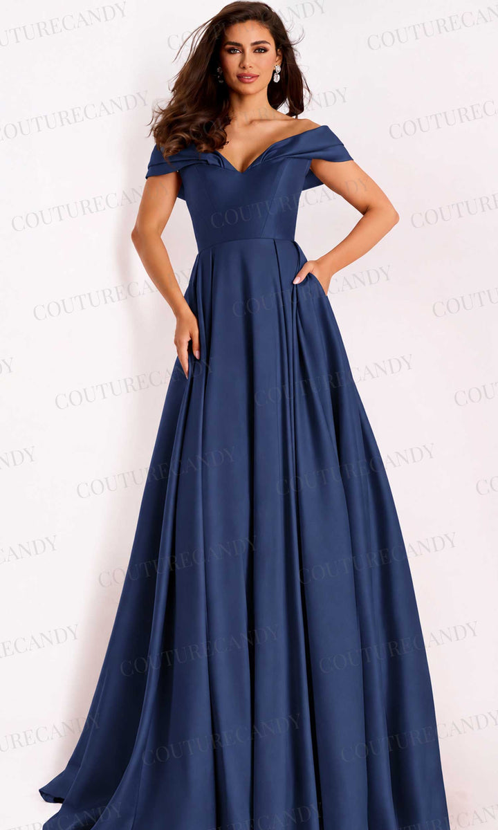 Jovani 43279 - Satin Off Shoulder A-Line Evening Gown