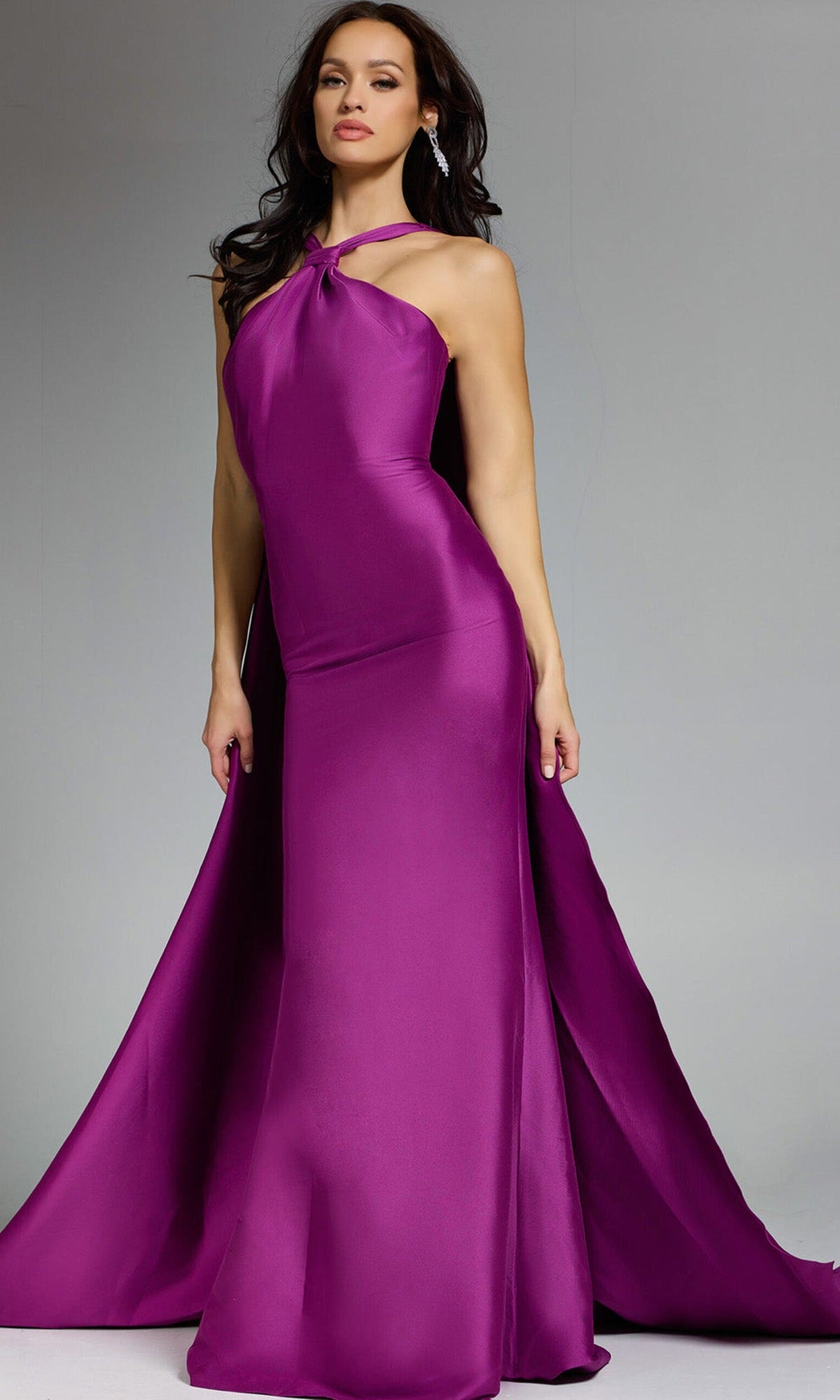 Jovani 43280 - Halter Evening Gown with Flowing Cape - Berry - Main