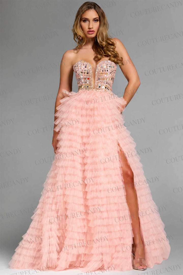 Jovani 43412 - Embellished Corset Layered Tulle Ballgown