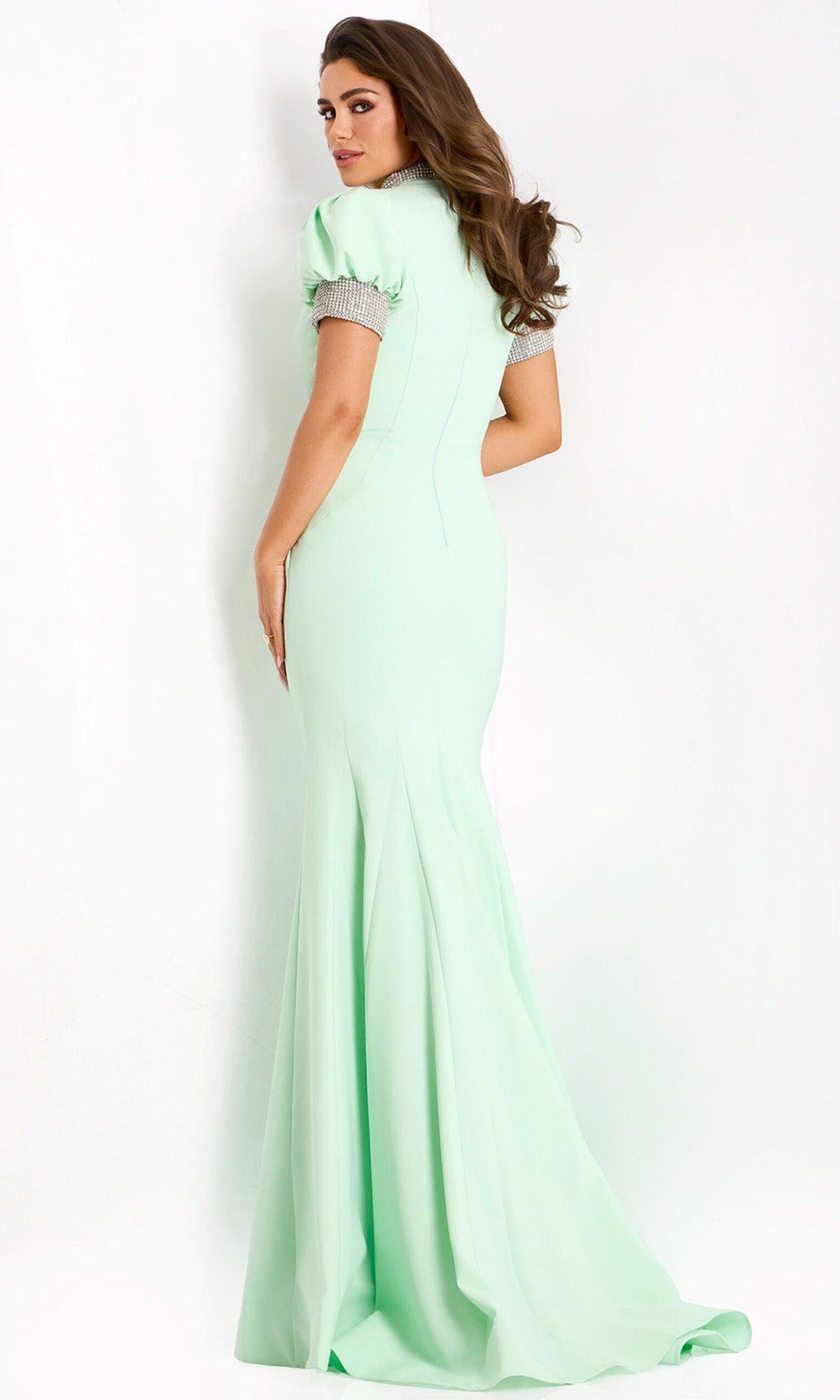 Jovani 43772 - Embellished Puff Sleeve Evening Gown