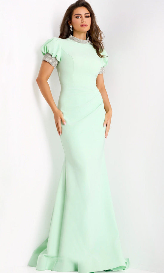 Jovani 43772 - Embellished Puff Sleeve Evening Gown
