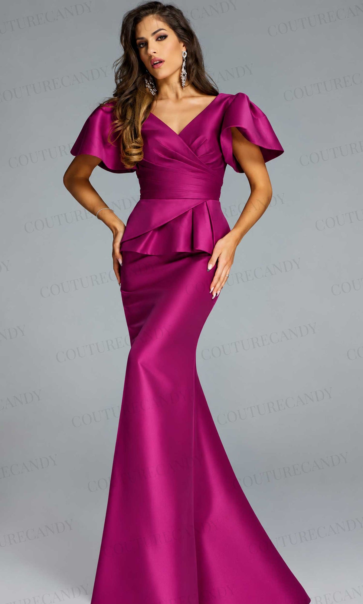 Jovani 43805 - V-Neck Mermaid Gown with Peplum