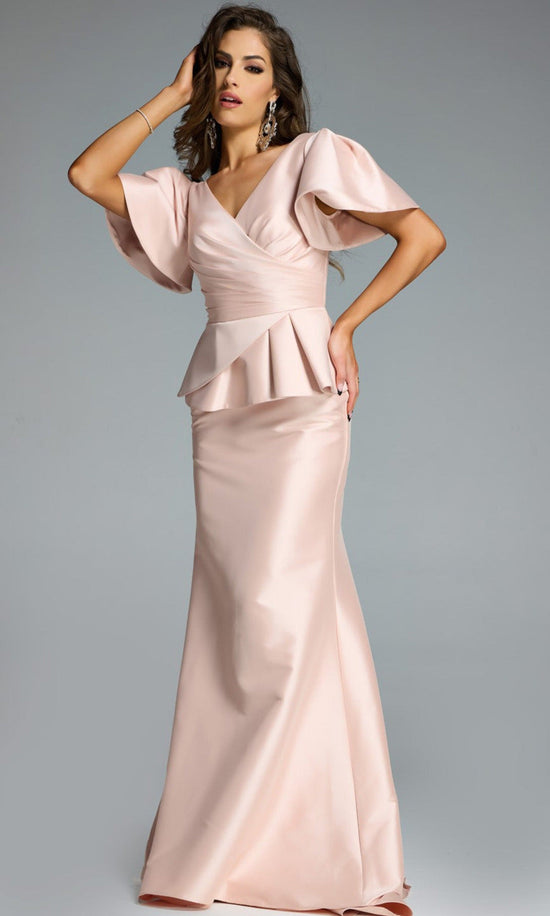 Jovani 43805 - V-Neck Mermaid Gown with Peplum