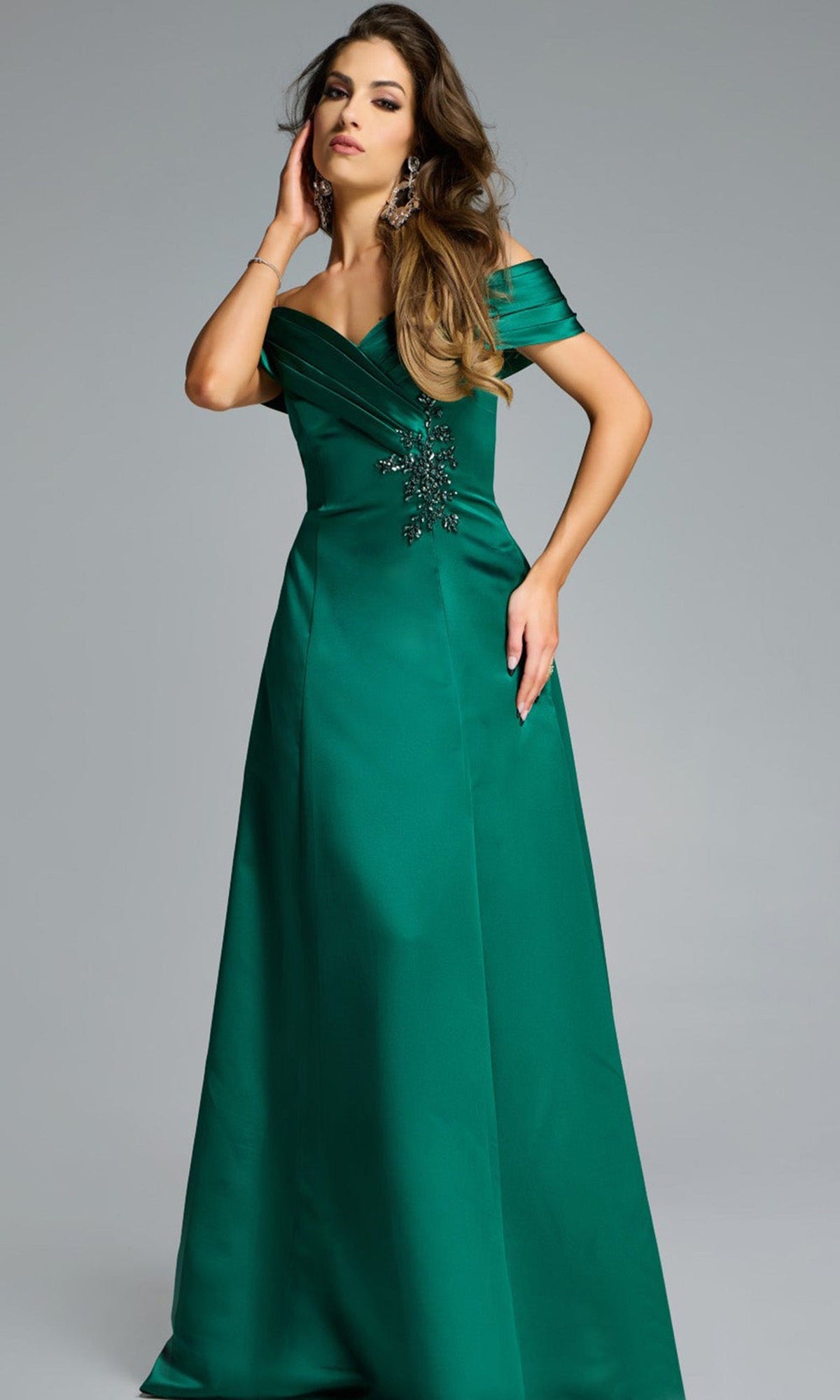 Jovani 43808 - Embellished Off Shoulder A-Line Gown