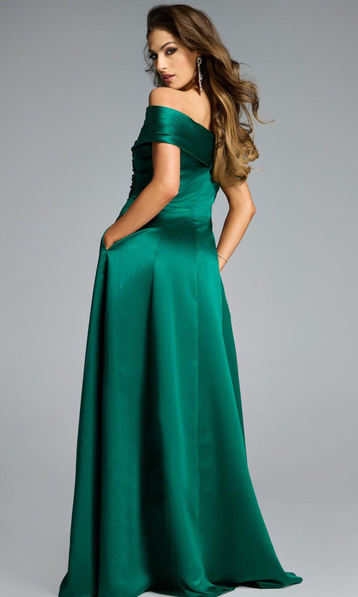 Jovani 43808 - Embellished Off Shoulder A-Line Gown