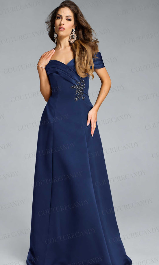 Jovani 43808 - Embellished Off Shoulder A-Line Gown