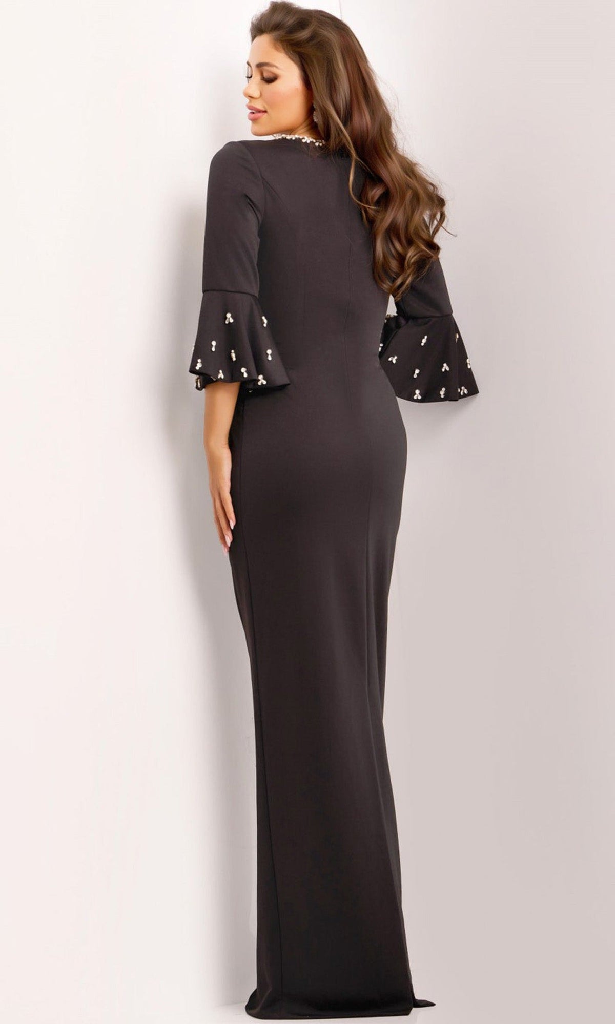 Jovani 43826 - Beaded V-Neck Bell Sleeve Gown