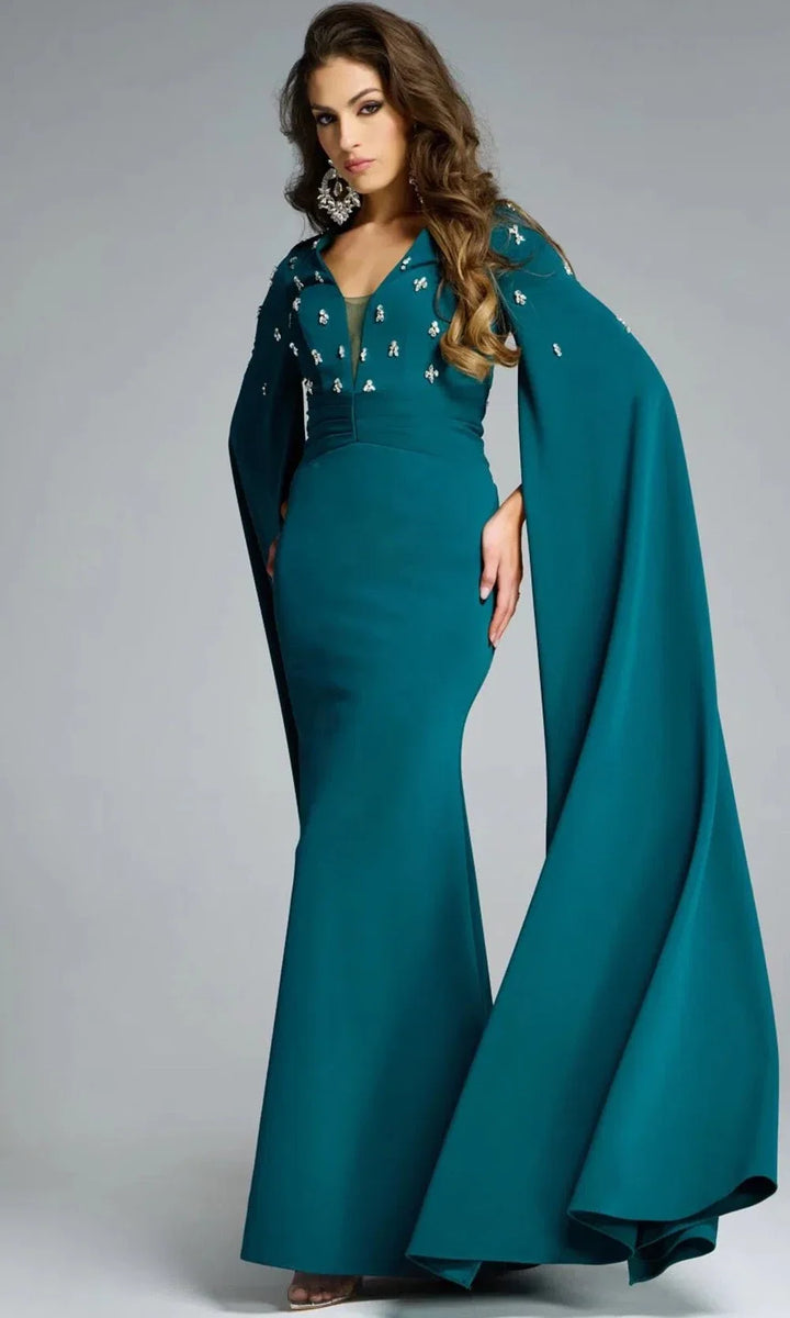Jovani 43830 - Beaded V-Neck Gown with Cape Sleeves