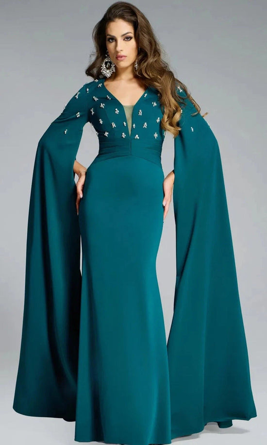 Jovani 43830 - Beaded V-Neck Gown with Cape Sleeves
