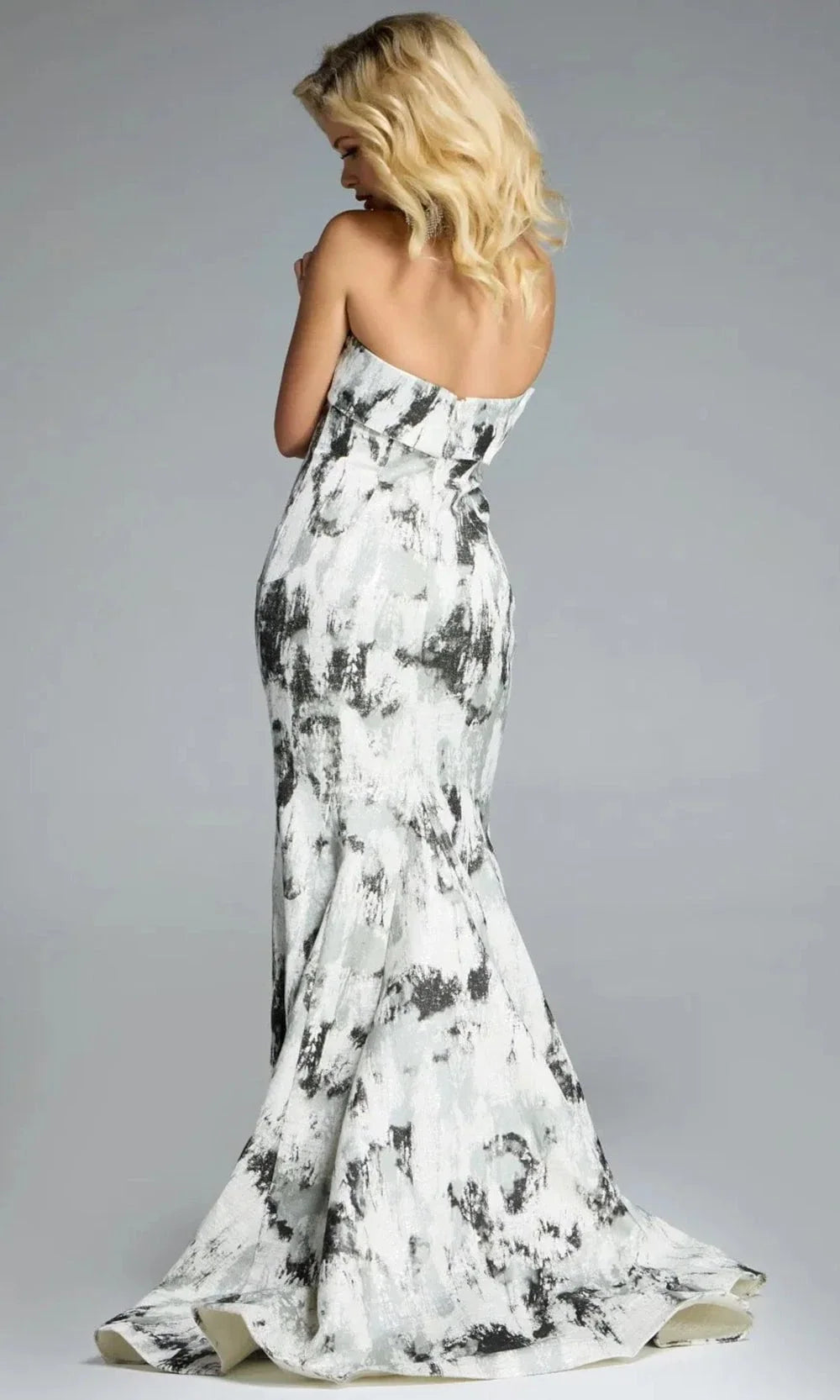 Jovani 43977 - Textured Off-Shoulder Flared Gown