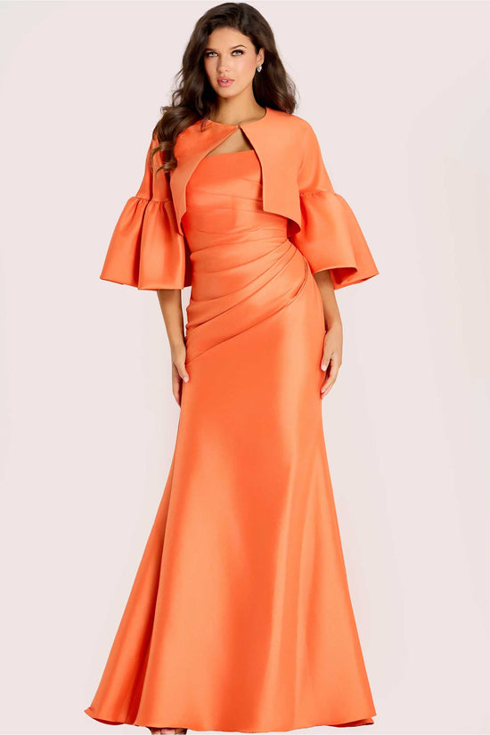 Jovani 44196 - Straight Neck Trumpet Gown With Matching Jacket - Orange - Main