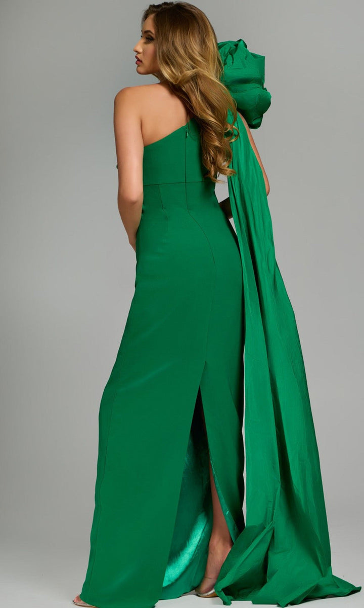 Jovani 44248 - One Shoulder Fitted Gown with Floral Accent