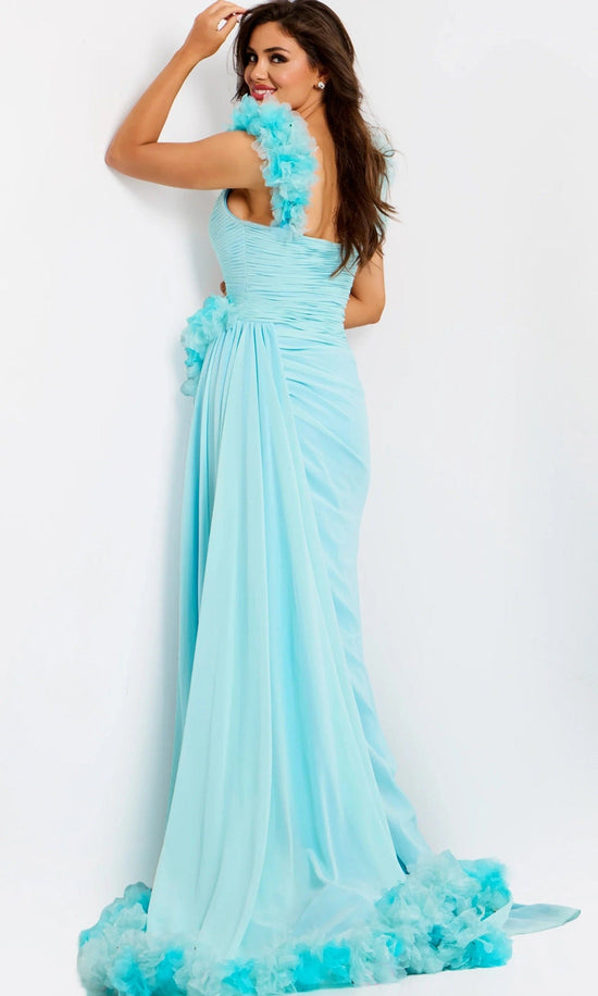 Jovani 44327 - Floral Accent Ruched Sleeveless Evening Gown