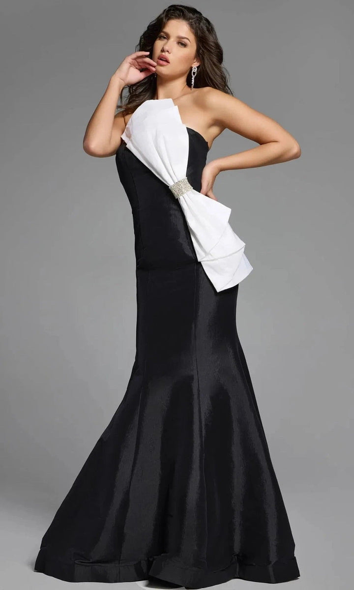 Jovani 44355 - Strapless Mermaid Gown with Bow - Black/White - Main