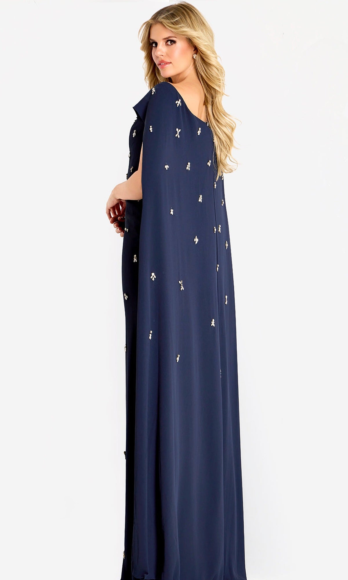 Jovani 44575 - Scattered Rhinestone Cape Sleeve Gown