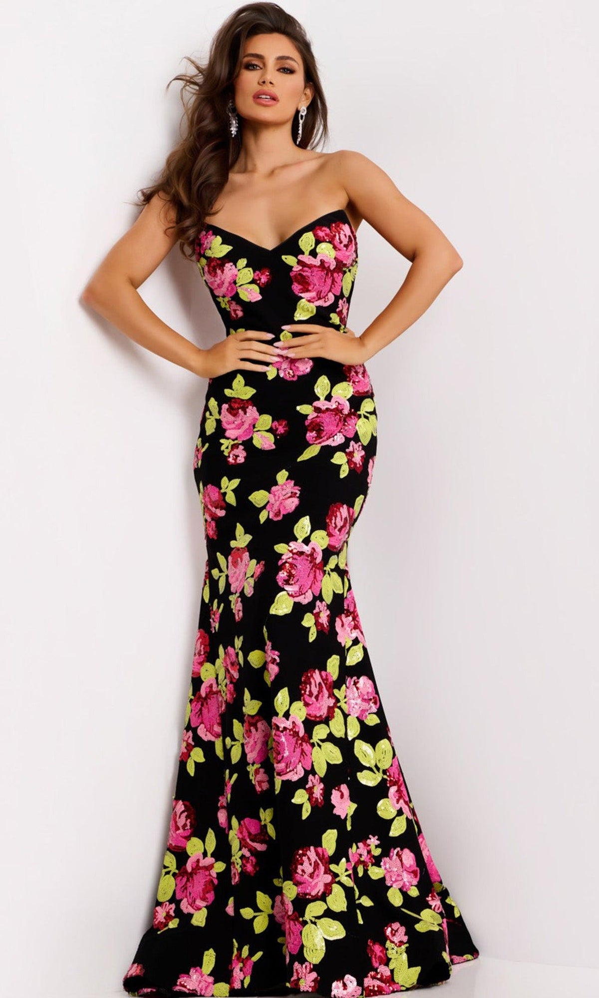 Jovani 44617 - Floral Sequin Sweetheart Evening Gown