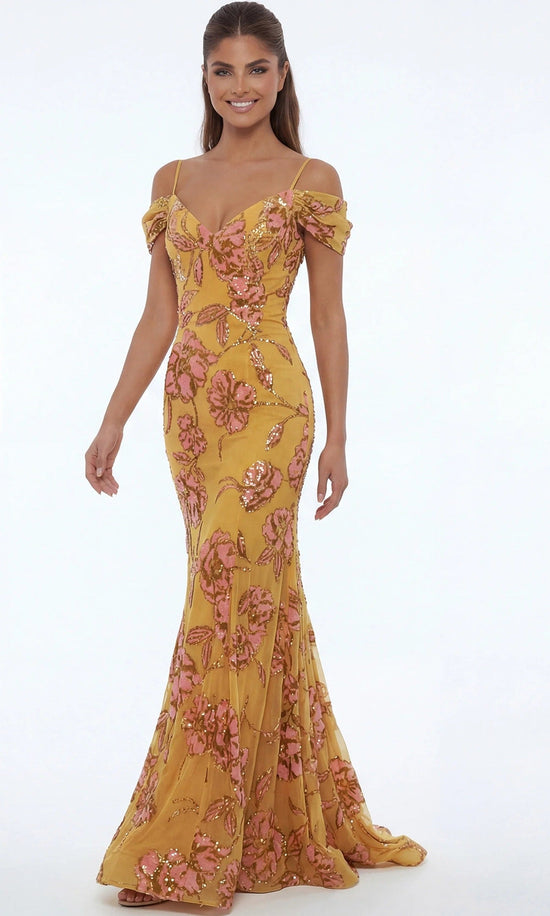Jovani 44652 - Sweetheart Floral Sequin Mermaid Evening Gown