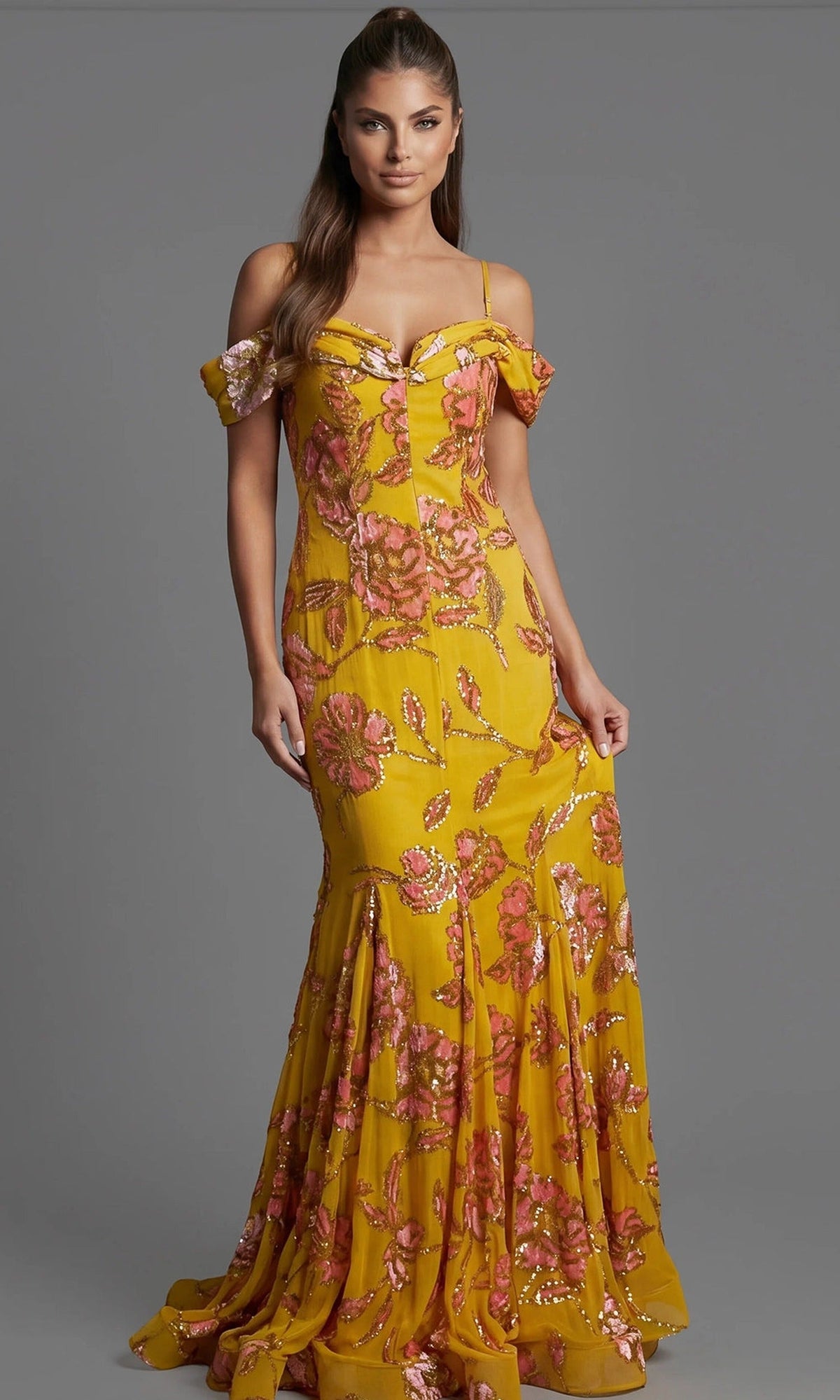 Jovani 44652 - Sweetheart Floral Sequin Mermaid Evening Gown