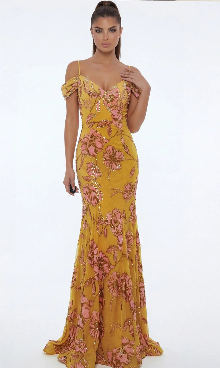 Jovani 44652 - Sweetheart Floral Sequin Mermaid Evening Gown - Yellow/Multi - Main