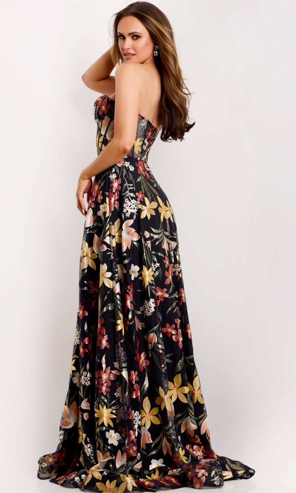 Jovani 44660 - Corset Bodice Floral Embroidered Gown