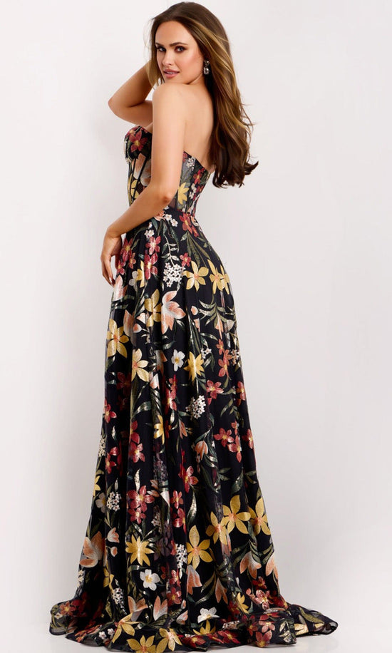 Jovani 44660 - Corset Bodice Floral Embroidered Gown