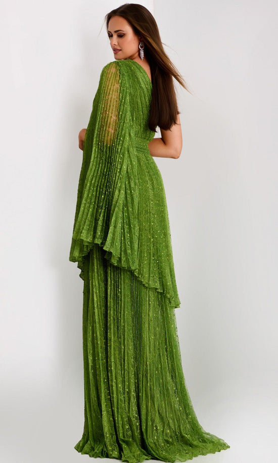 Jovani 44687 - One Shoulder Pleated Lace Gown