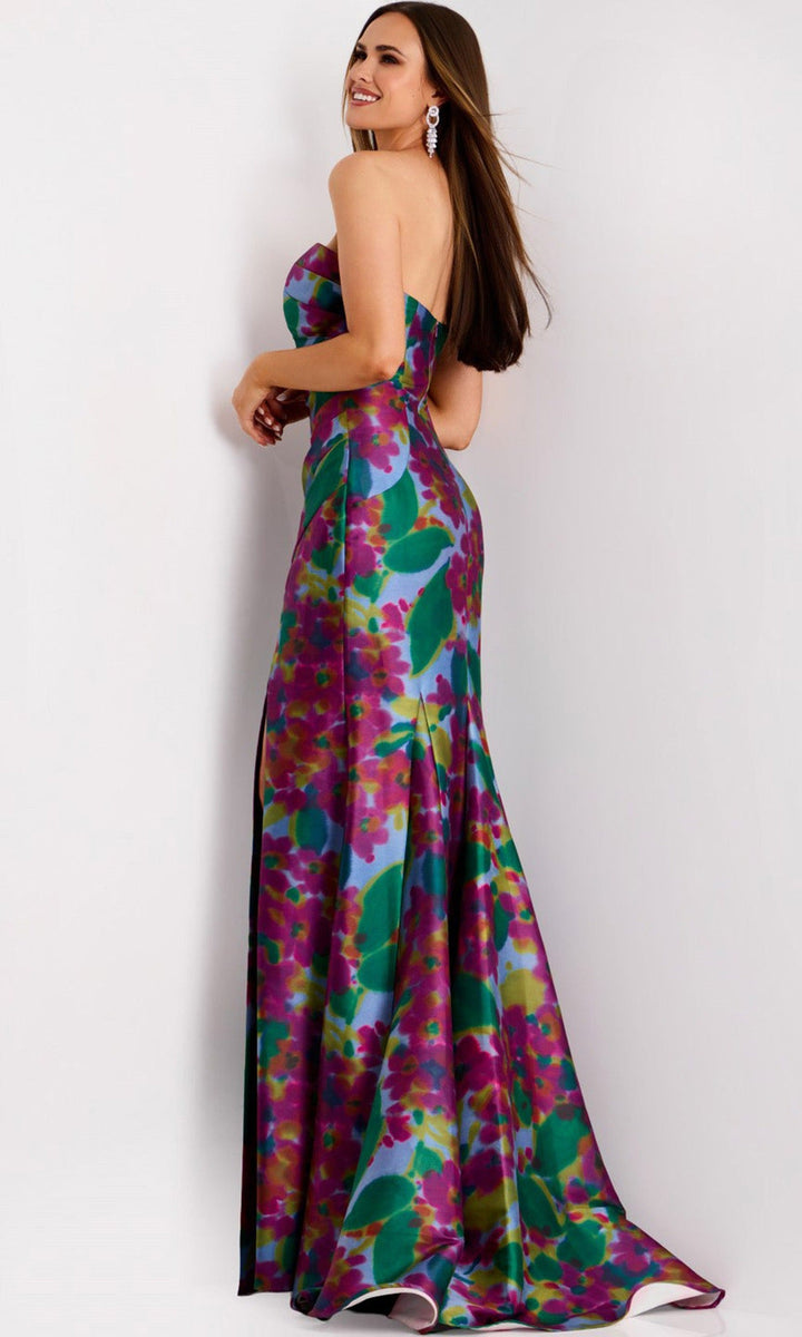 Jovani 44714 - Strapless Watercolor Floral Print Gown