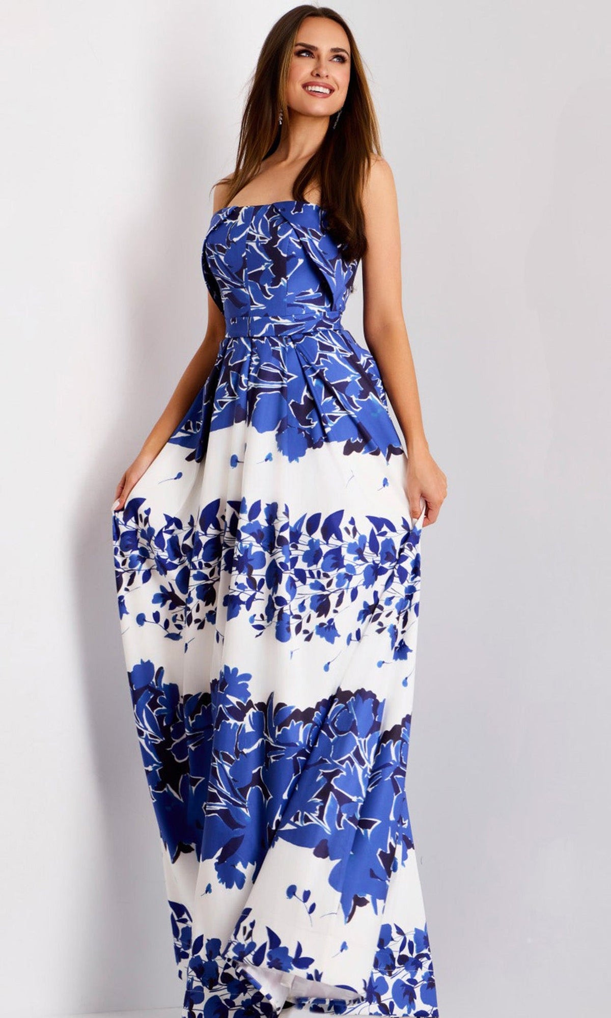 Jovani 44720 - Floral Print Strapless A-Line Gown