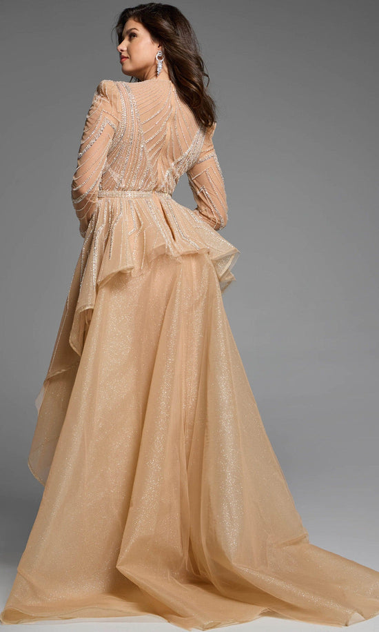 Jovani 44841 - Beaded Sheath Gown with Overskirt