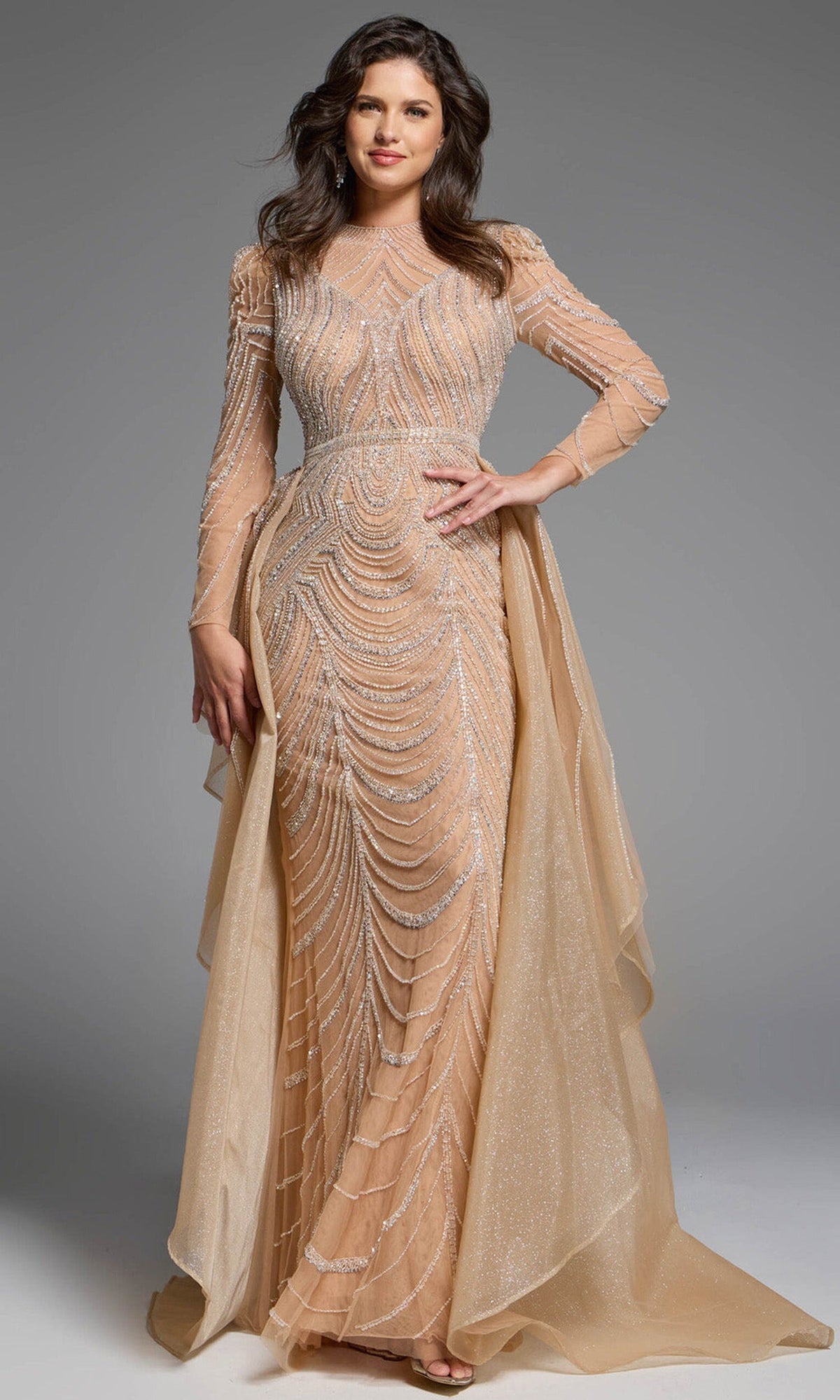 Jovani 44841 - Beaded Sheath Gown with Overskirt