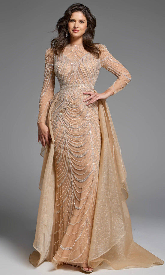 Jovani 44841 - Beaded Sheath Gown with Overskirt