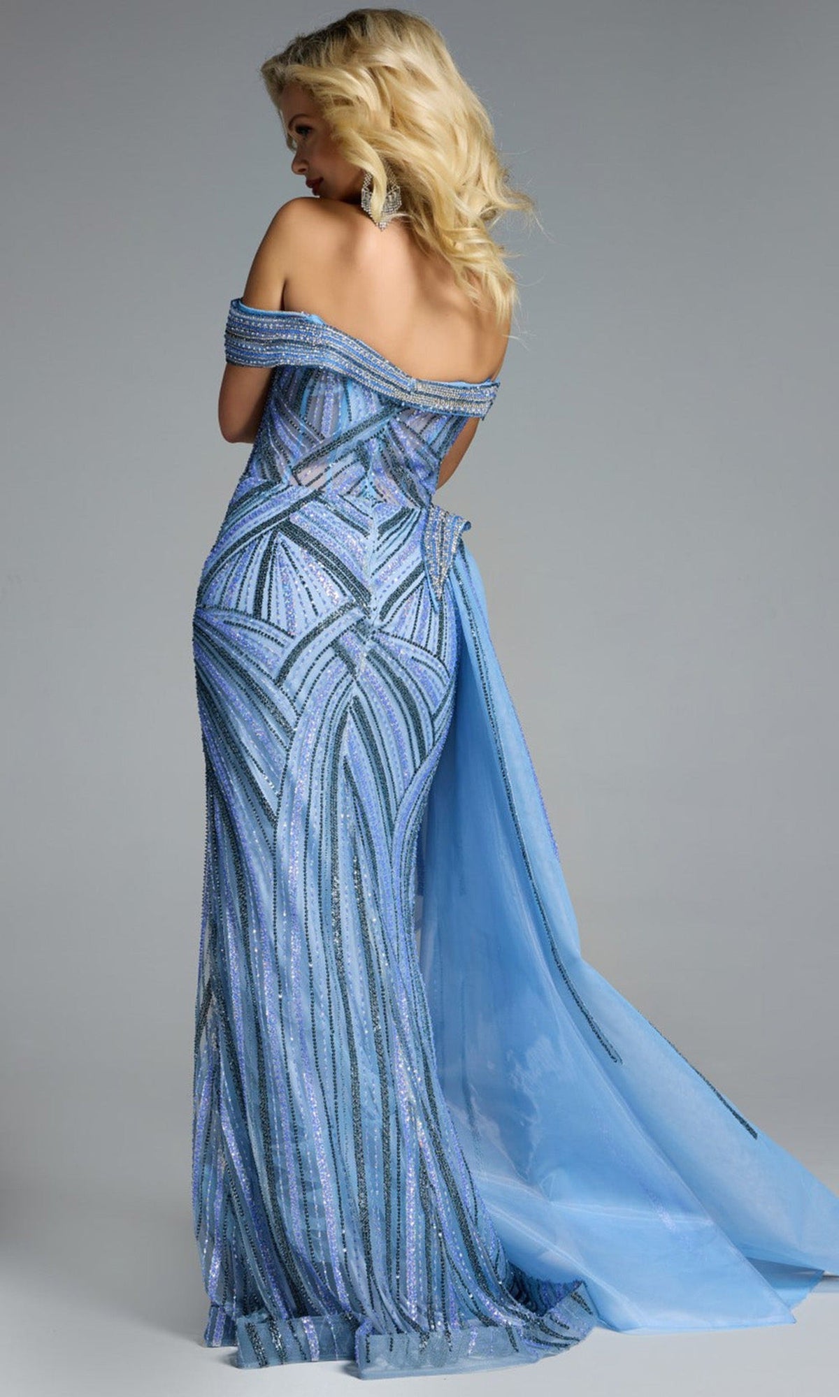 Jovani 44843 - Beaded Off Shoulder Gown with Side Overskirt