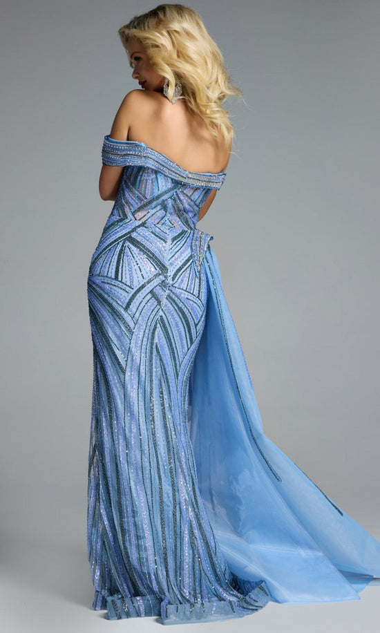 Jovani 44843 - Beaded Off Shoulder Gown with Side Overskirt