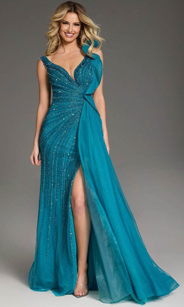 Jovani 44846 - Sleeveless Bead Embellished Prom Gown - Teal - Main
