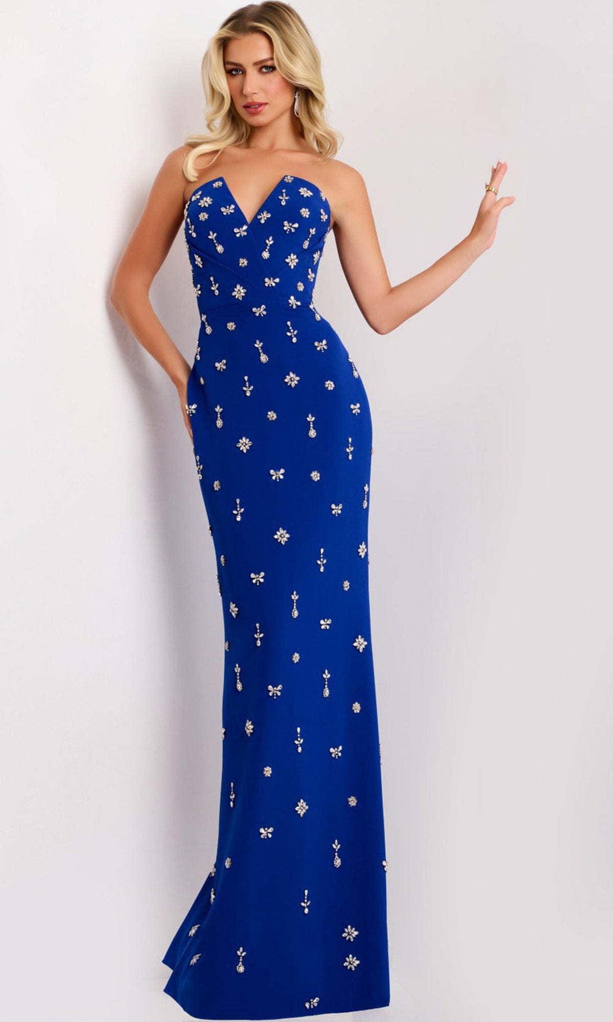 Jovani 45248 - Strapless Rhinestone Applique Column Gown - Royal - Main